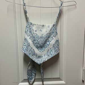 Altar’d State Blue Floral Bandana Tie-Front Crop Top